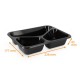 Bandeja CPET negro, 226x177x43mm, 3 compartimentos, caja de 420