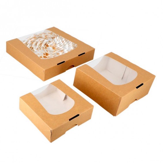 Caja cuadrada kraft marrón con ventana