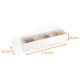 Macaroon box in white cardboard + PET lid, 210x50x45mm, delivered assembled, for 8 pieces, box of 77
