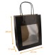 Kraft bag with string handles deep black with window, 22+11x28cm , pack of 12