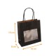 Kraft bag with string handles deep black with window, 18+8x19cm , pack of 12