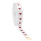 Nastro per confezioni regalo raso monofacciale, 15 mm x 25 m, bianco, stampa cuore, confezione da 1