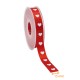Nastro per confezioni regalo raso monofacciale, 15 mm x 25 m, rosso, stampa cuore, confezione da 1