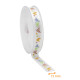 Nastro per confezioni regalo raso monofacciale, 15 mm x 20 m, bianco, stampa 'pulcino di Pasqua'., confezione da 1