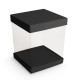 Couvercle, fond et socle pour boite transparente carton de 50, 12x12cm, couleur 'Noir'.