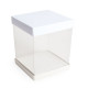Couvercle, fond et socle pour boite transparente carton de 50, 12x12cm, couleur 'Blanc'.
