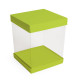 Couvercle, fond et socle pour boite transparente carton de 50, 12x12cm, couleur 'Anis'.