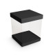 Couvercle, fond et socle pour boite transparente carton de 50, 10x10cm, couleur 'Noir'.