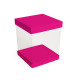 Couvercle, fond et socle pour boite transparente carton de 50, 10x10cm, couleur 'Fuschia'.