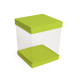 Couvercle, fond et socle pour boite transparente carton de 50, 10x10cm, couleur 'Anis'.