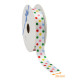 Nastro per confezioni regalo raso monofacciale, 20 mm x 20 m, bianco con stampa "Fancy Stitches"., per unità