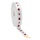 Nastro per confezioni regalo raso monofacciale, 15 mm x 25 m, bianco con stampa "Coccinella"., per unità