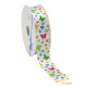 Nastro per confezioni regalo raso monofacciale, 25 mm x 25 m, bianco con stampa "Fiori e Farfalle"., per unità