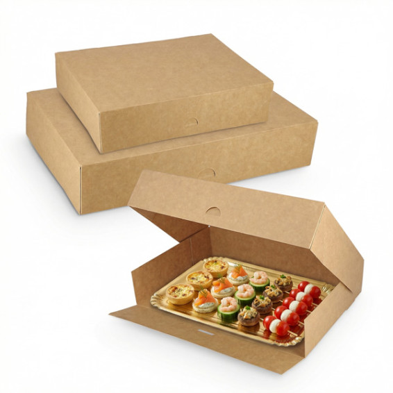 Caja bandeja kraft marrón para catering