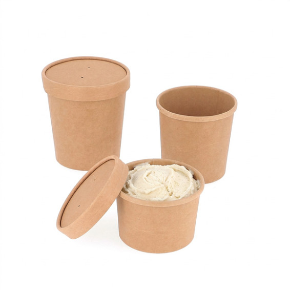Suppen- und Eistopf aus braunem Kraftpapier